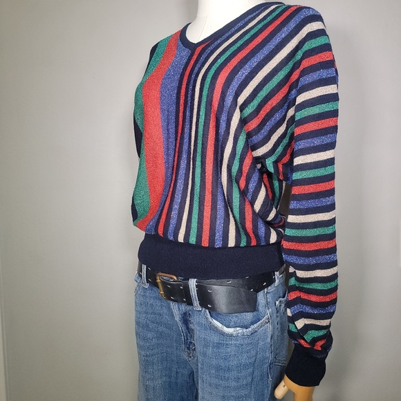 -Vintage 1980's Joyce Pullover Striped Sweater with Glitter Threads - Picture 3 of 5